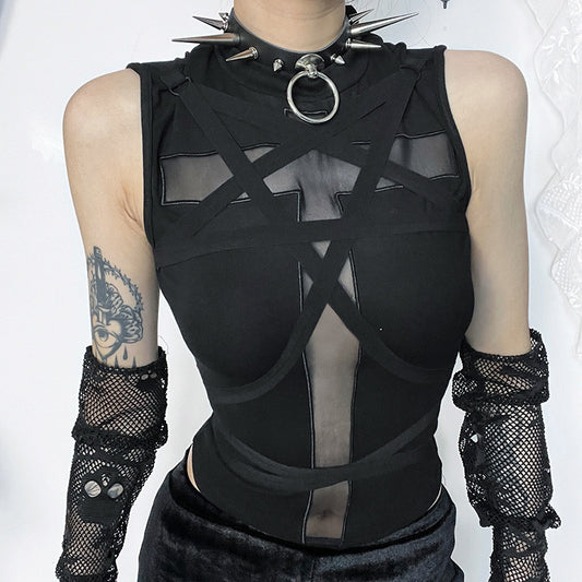 Women's Summer Personality Hot Dark Trendy Slim Cross Strap Tops