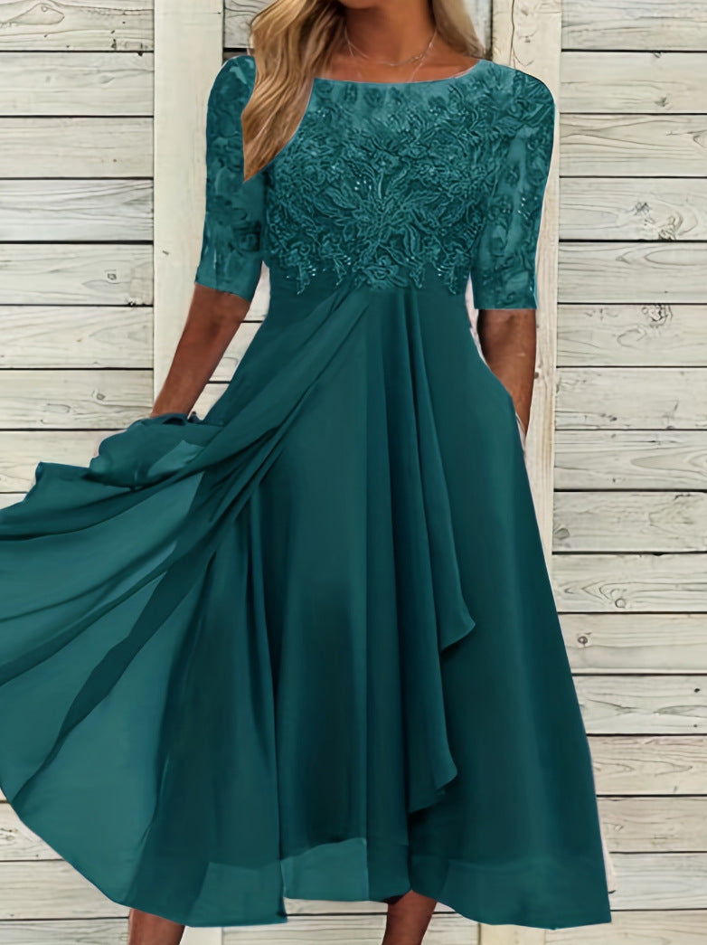 Women's Chiffon Stitching Lace Long Bridesmaid Dress