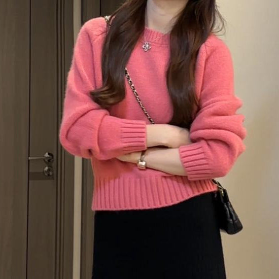 Women's Solid Color Loose Korean Casual Pullover Knitted Long Sweater