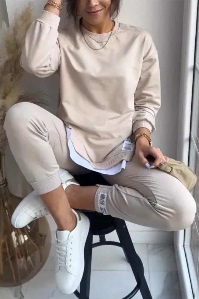 Women's Rib Long-sleeved Double-sided Zipper Straight Sports Suits