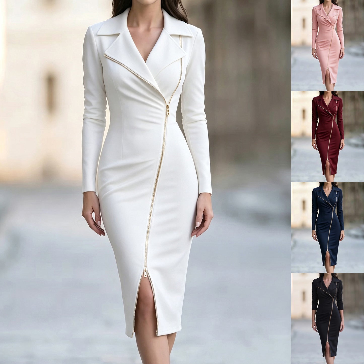 Autumn Lapel Long Sleeve Temperament Workplace Dress