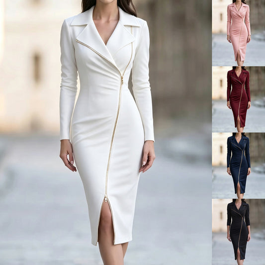Autumn Lapel Long Sleeve Temperament Workplace Dress