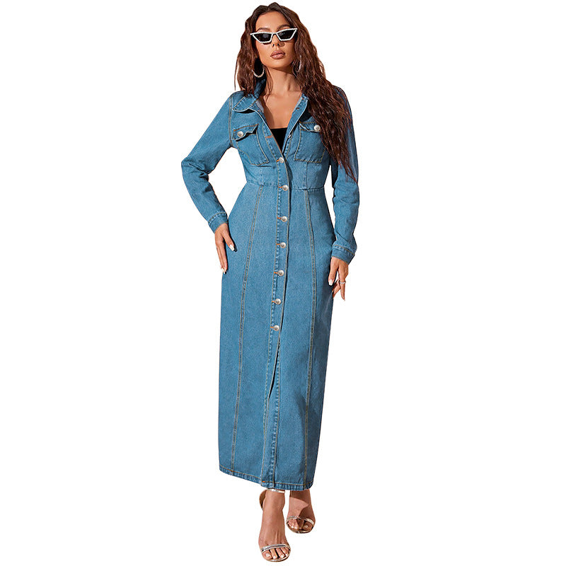 Women's Fashion Denim Button Dress Source Dresses