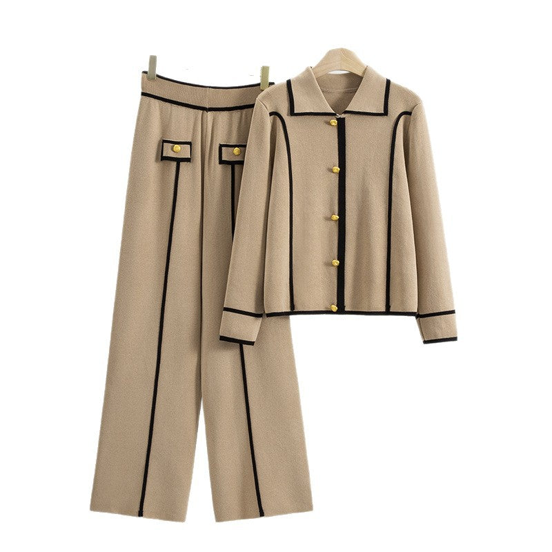 Women's Knitting Casual Neck Pullover Wide Leg Suits