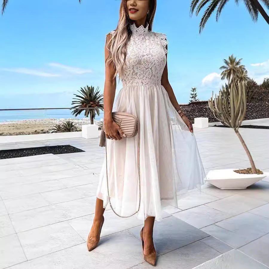 Summer Popular Cute Lace Stitching Mesh Dress