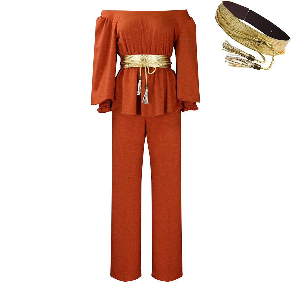 Charming Women's With Belt Long-sleeved Loose Blouses