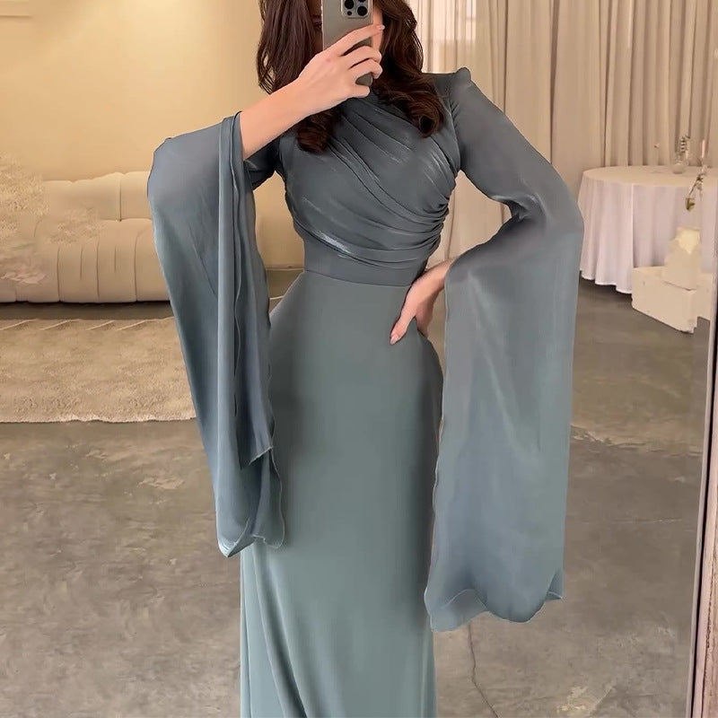 Solid Color Stitching Big Swing Sleeve Dresses