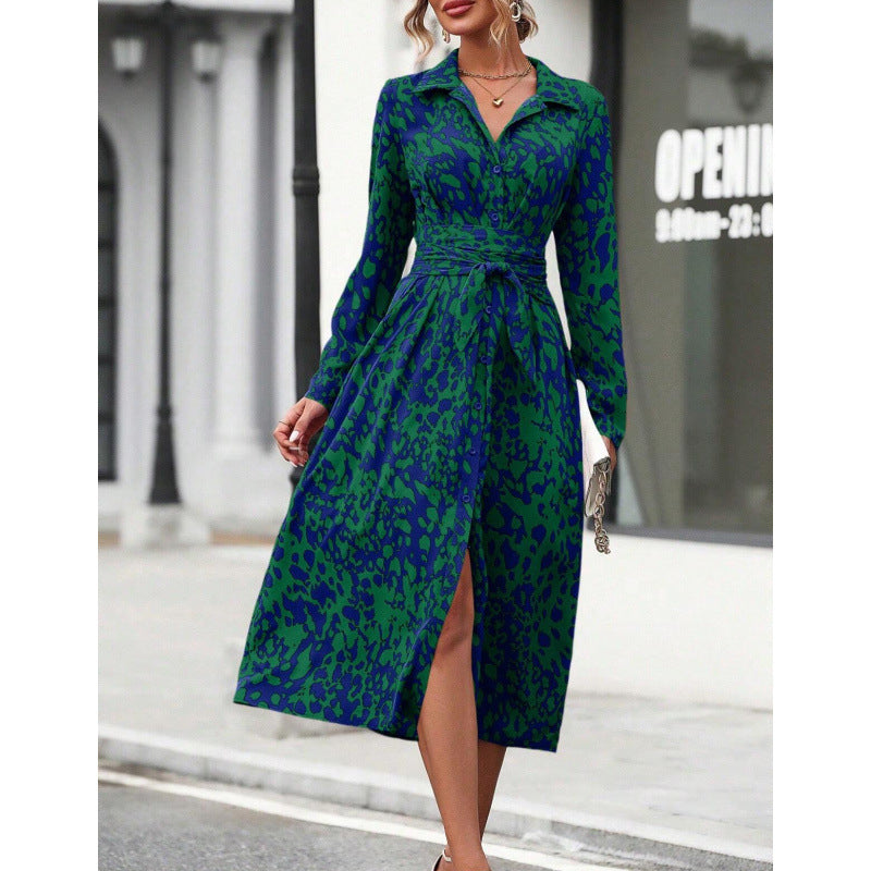 Slouchy Print Elegant Shirt Long Sleeve Dress