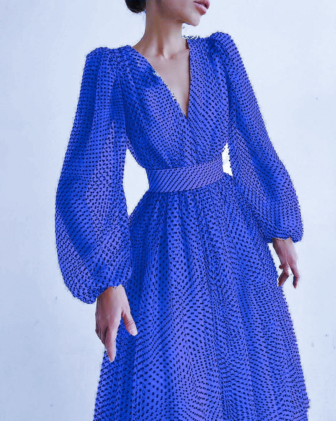 Color Elegant Lady Puff Sleeve Polka Dresses