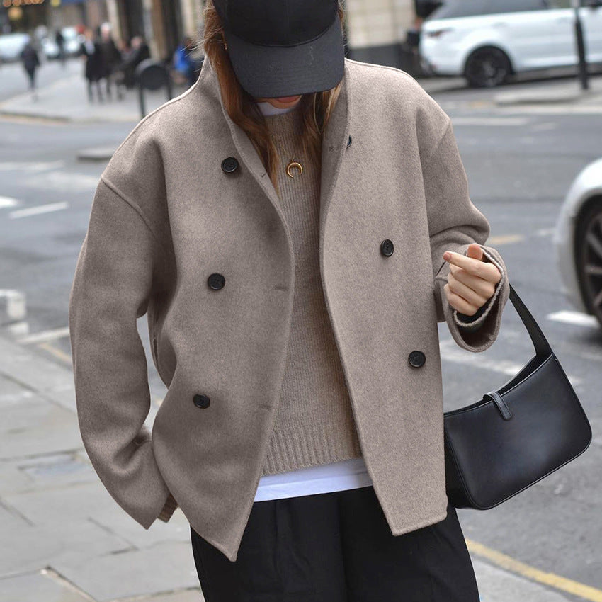 Women's Design Brown Double-breasted Woolen Winter Thickened Coats