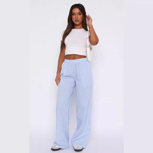 Fashion Casual Striped Trousers Printed Wide Leg Pants