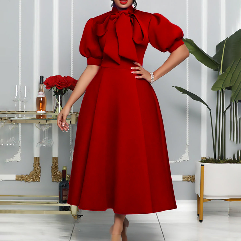 Women's Temperament Bandage Bow Mid-length African Dress