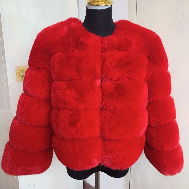 Women's Warm Leisure Stitching Faux Fox Fur Coats