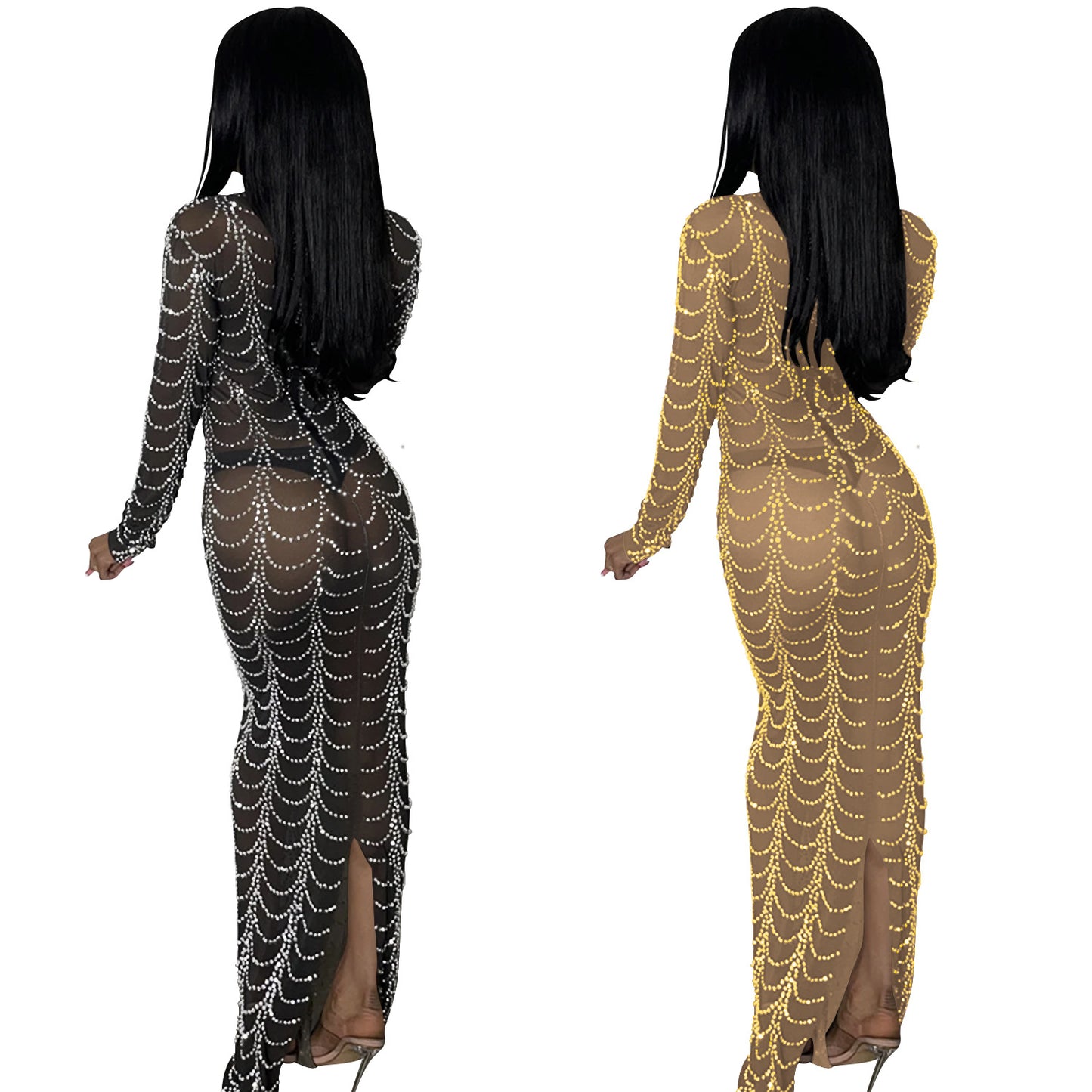 Fashion Sexy Nightclub Hot Rhinestone Mesh Dresses