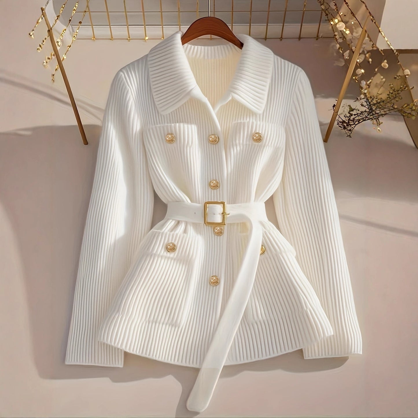 Women's Elegant Casual Solid Color With Belt Thickened Women's Sweater