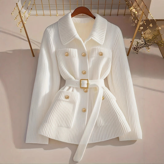 Women's Elegant Casual Solid Color With Belt Thickened Women's Sweater
