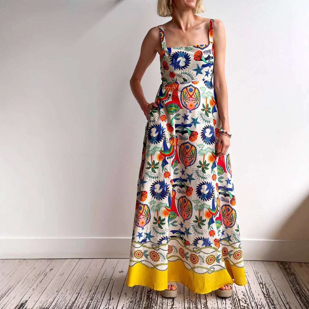 Personality Fashion Linen Printed Large Swing Vests