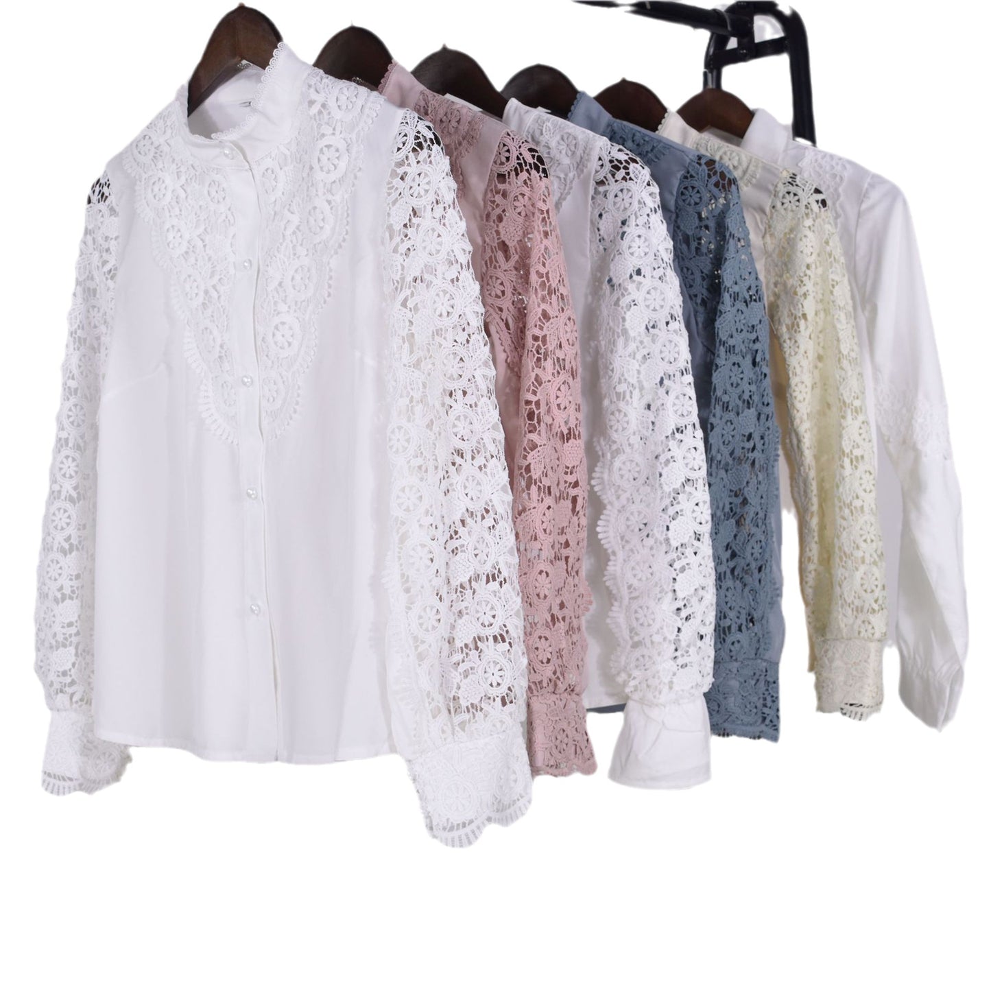 Women's Wear Design White Lace Long Sleeve Blouses