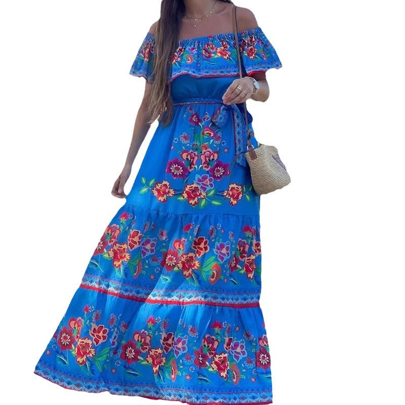 Women's Printed Wear Holiday Ethnic Red Flower Dress