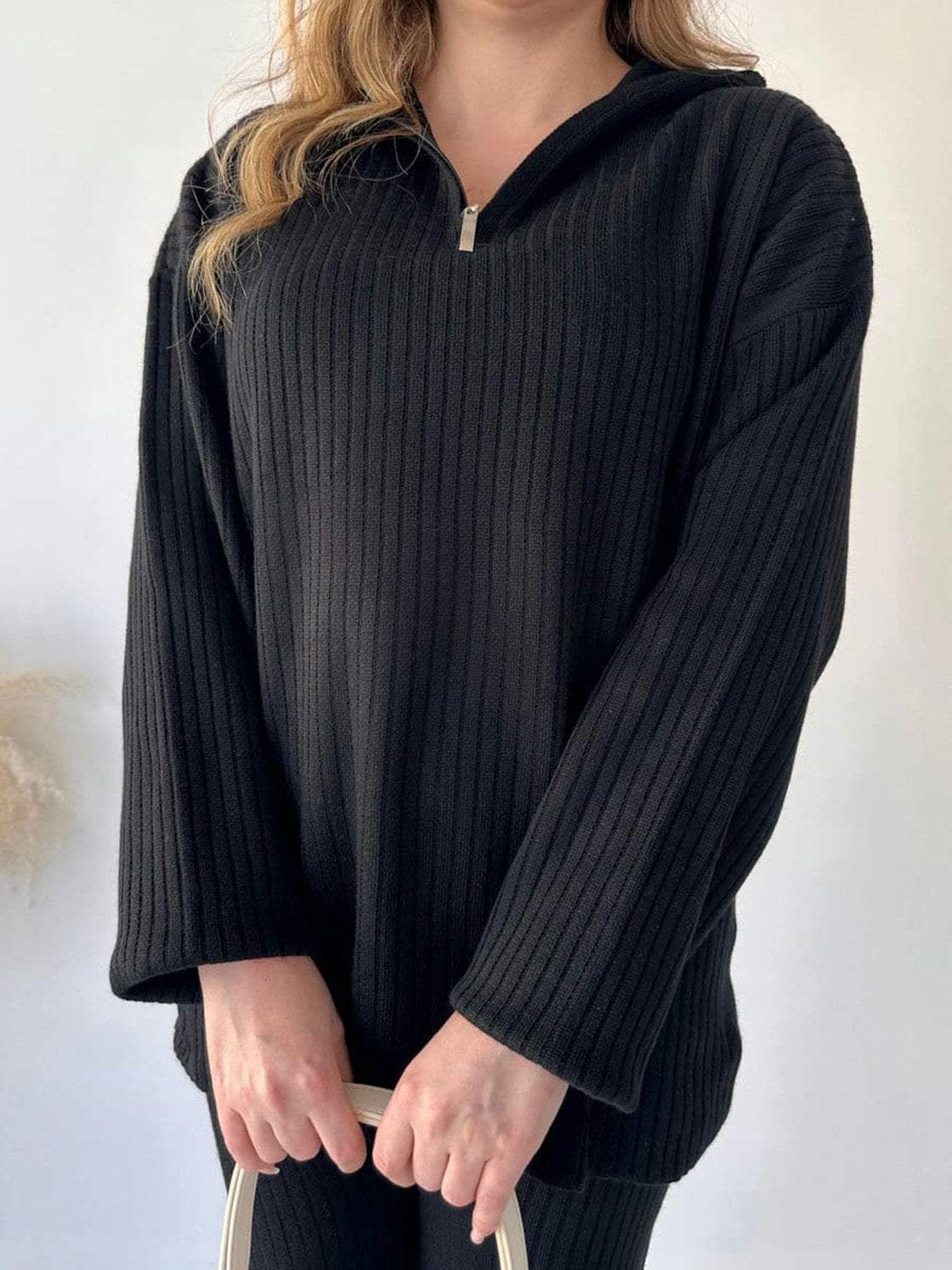 Women's Zipper Knitting High Neck Ribbing Home Suits