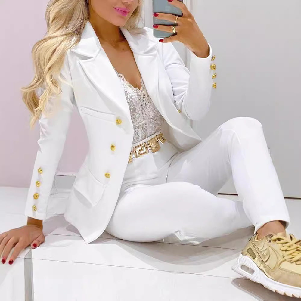 Women's Color Small High Waist Trousers Casual Suits
