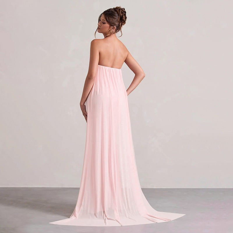 Women's Temperament Pure Color Sexy Bandeau Sheath Dress