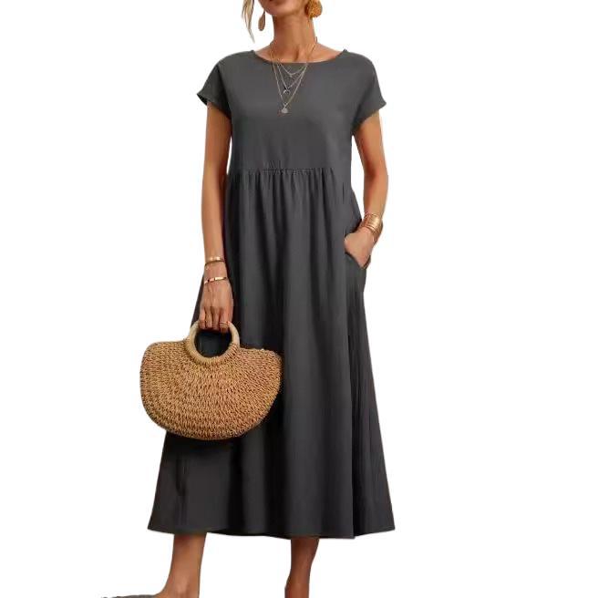 Color Sleeveless Loose Cotton Linen Pocket Dress