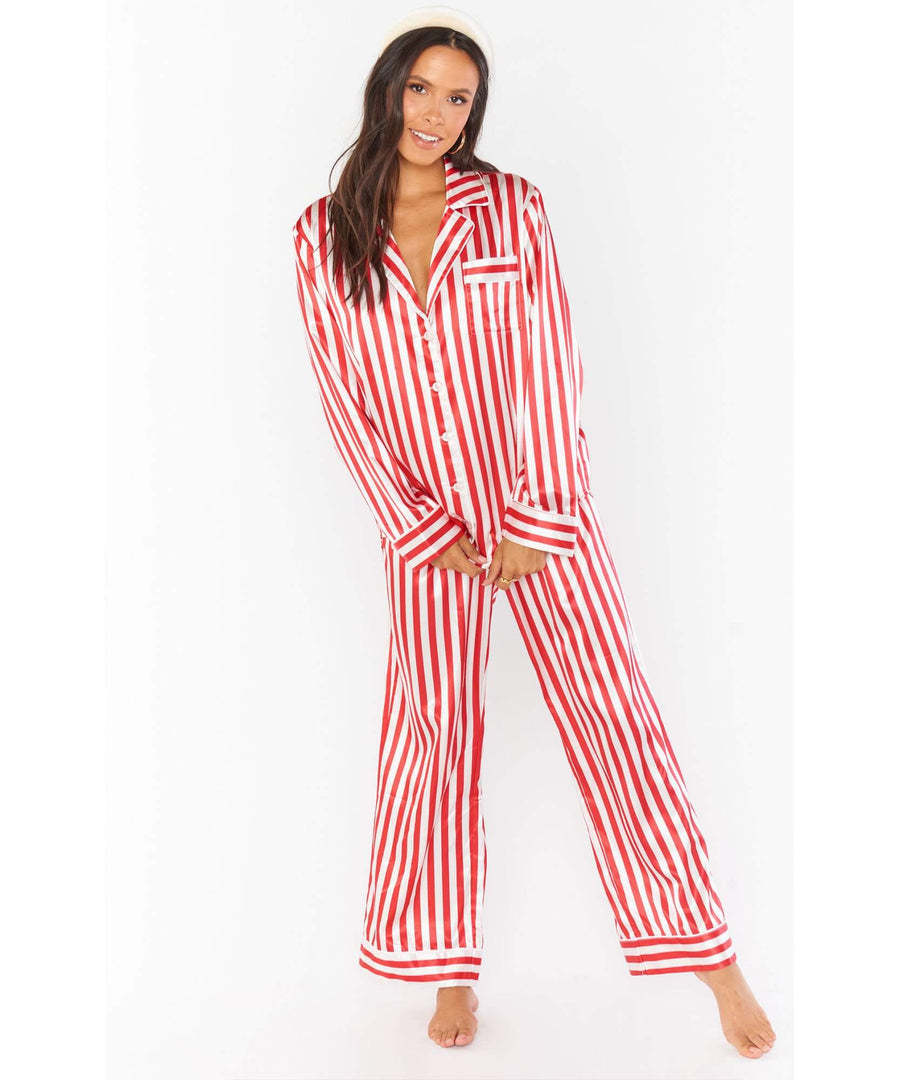 Women's Artificial Silk Striped Collar Loose Outfit Christmas Suits