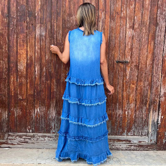 Women's Summer Solid Color Fashion Edging Stitching Dresses