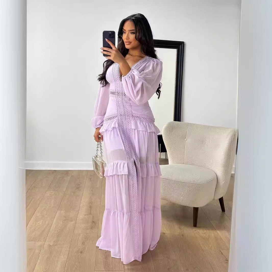 Women's Elegant Stitching Long Sleeve Dress Dresses
