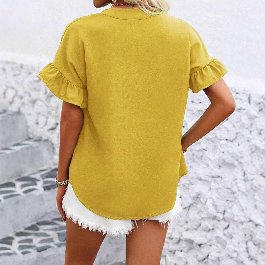 Women's Shirt Button Solid Color Cotton Linen Blouses