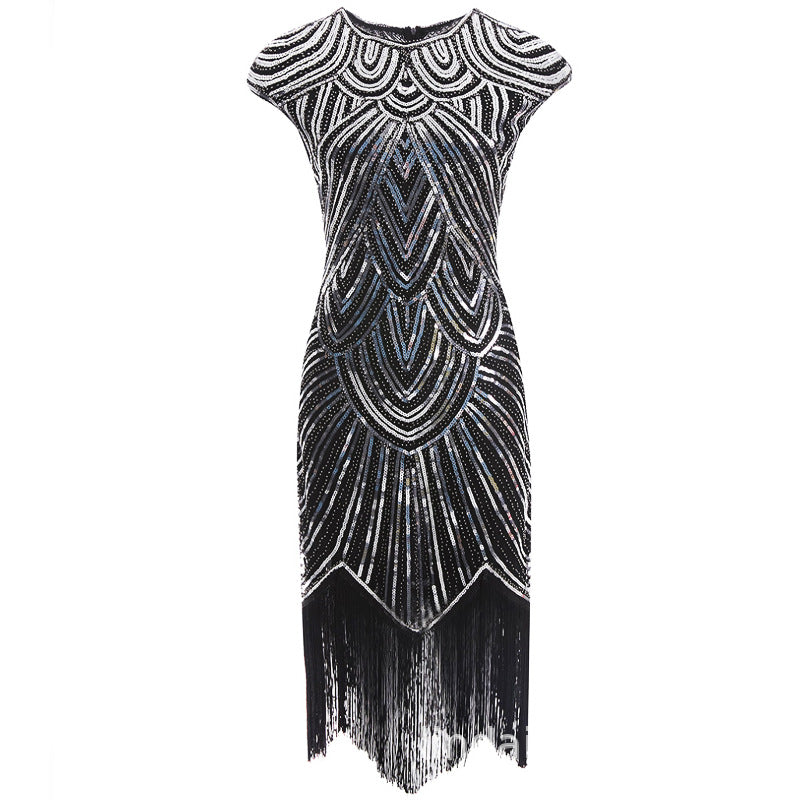 Women's Sequin Formal Dress Beaded Tassel Banquet Evening Dresses