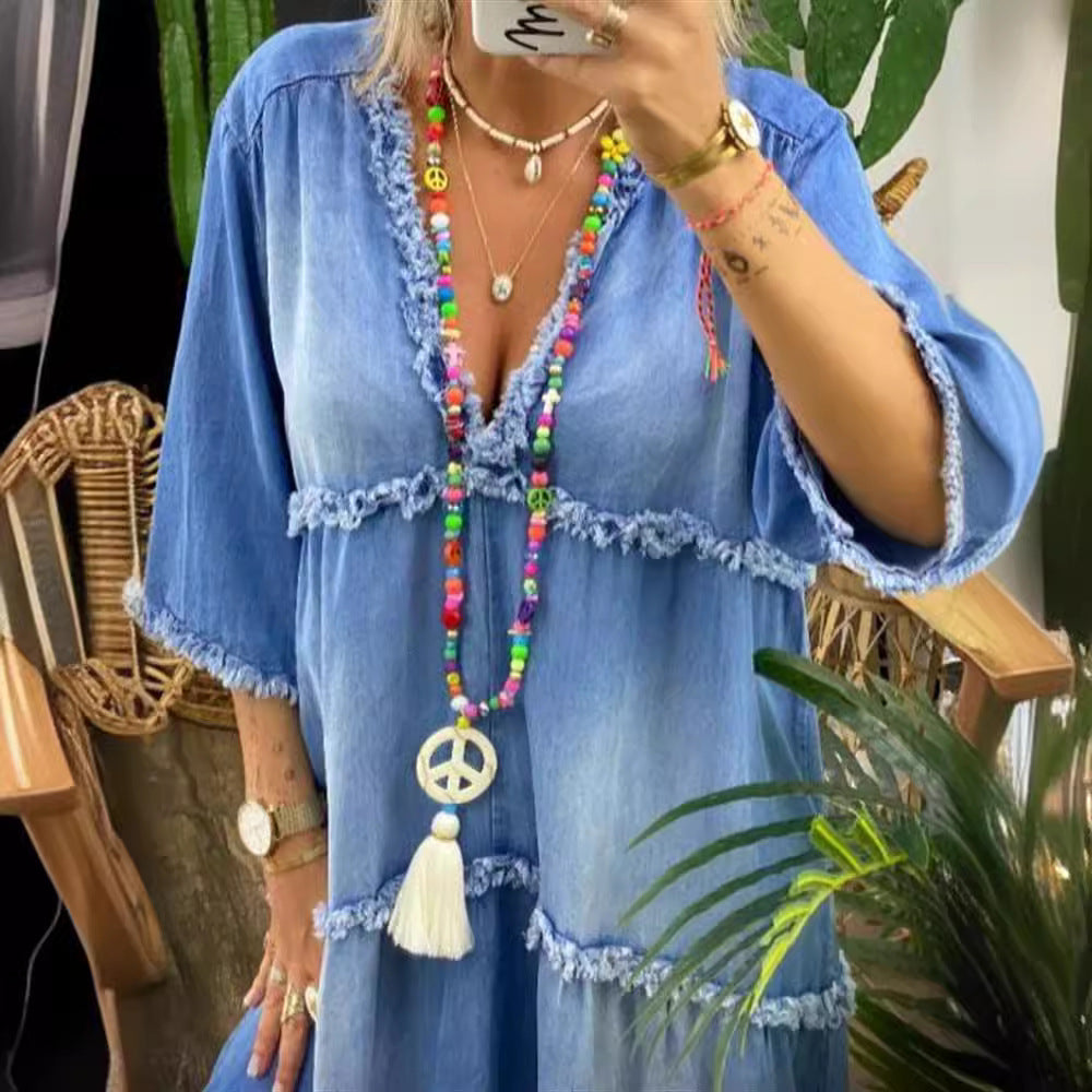Women's Summer Temperament Backless Print Bohemian Dress