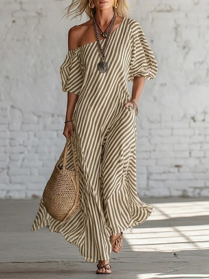 Women's Fashion Spring Elegant Irregular Striped Dress