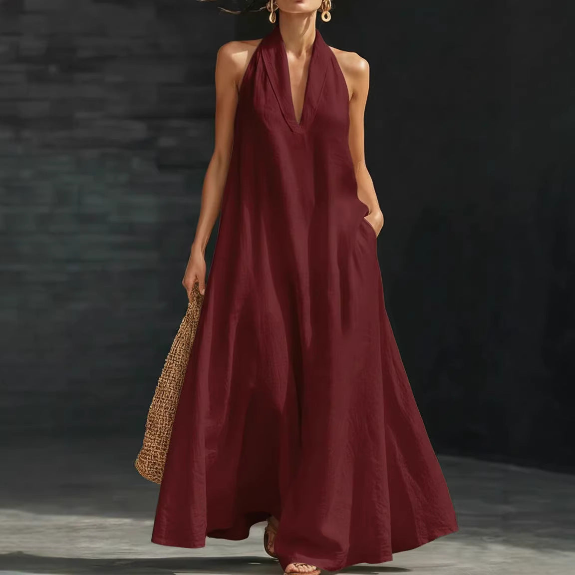 Attractive Women's Summer Casual Solid Color Dress