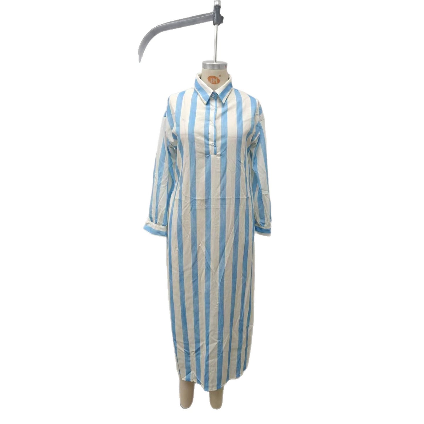 Striped Shirt Long Loose Pockets Idle Style Lapel Dress