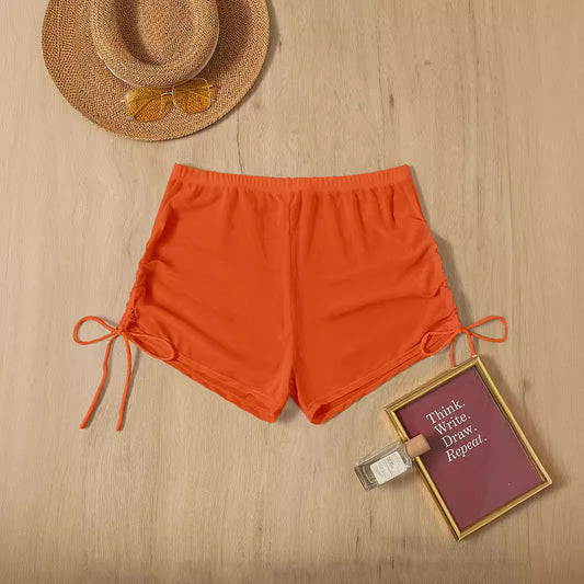 Sexy Solid Color Transparent Mesh Drawstring Shorts
