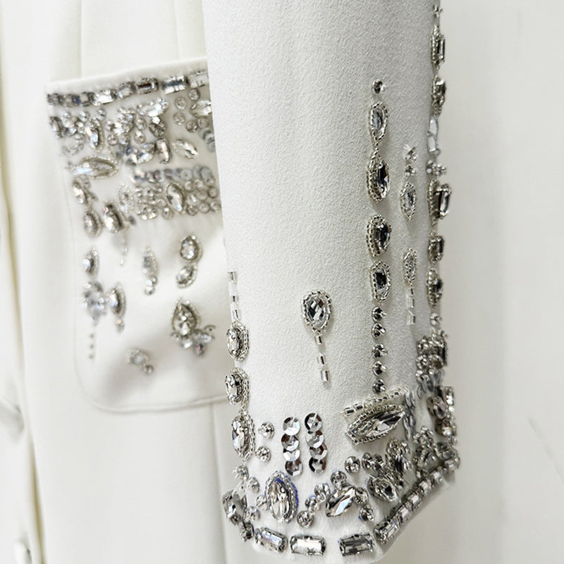 Fashion Bead Diamond Tailored Collar Long Dress