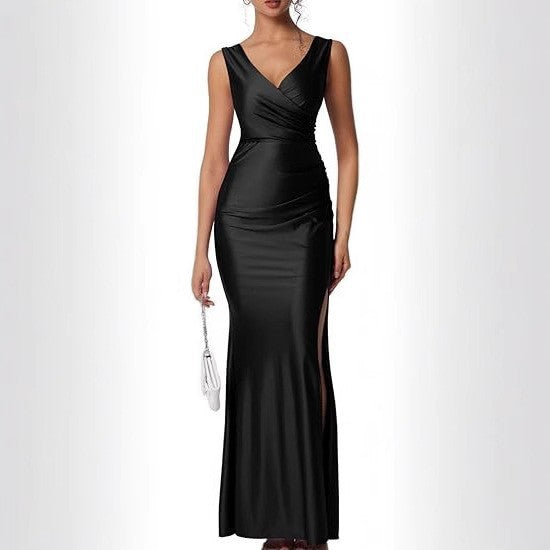 Solid Color Graceful Fashionable Sexy Slit Dress
