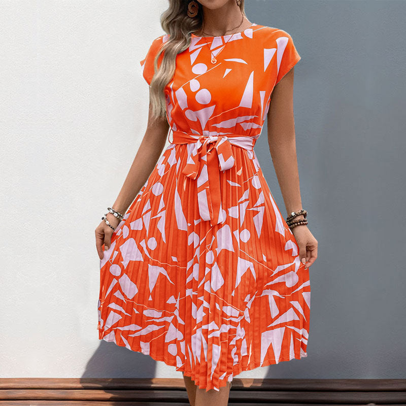 Women's Summer Geometric Pattern Printed Pleated Dress Dresses