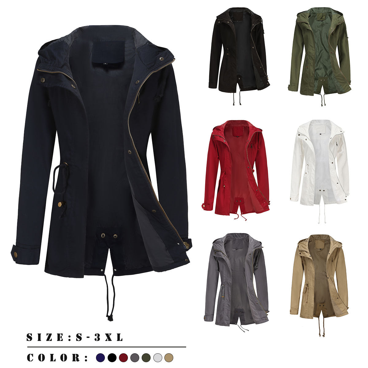 Women's Cotton Anorak Loose Solid Color Coats