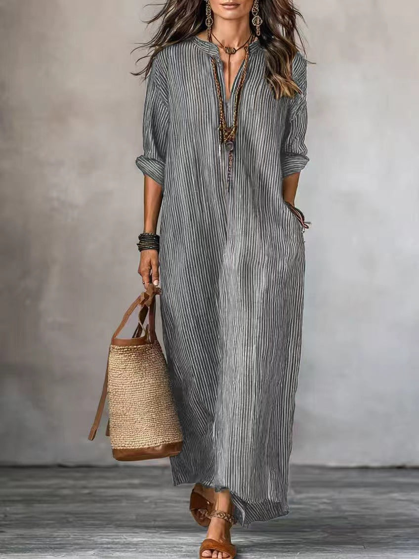 Holiday Loose Long Fashion Casual Striped Dress