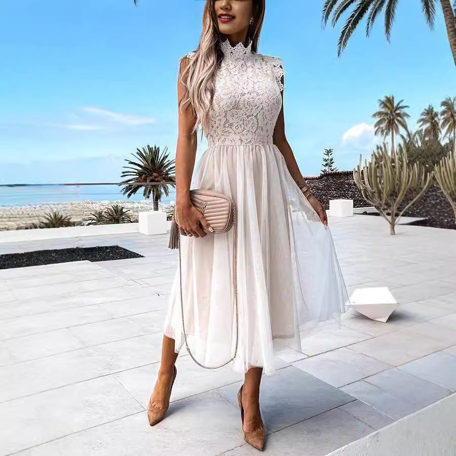 Summer Popular Cute Lace Stitching Mesh Dress