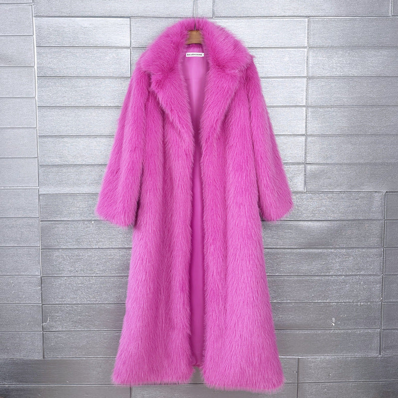 Women's Imitation Plush Furry Fur Extended Collar Coats