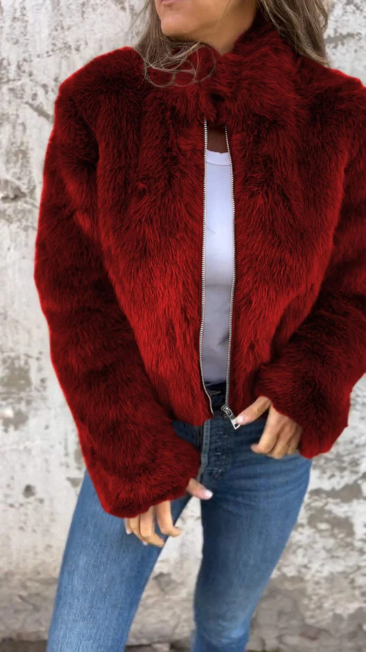 Women's Imitation Fur Turtleneck Zipper Casual Coats