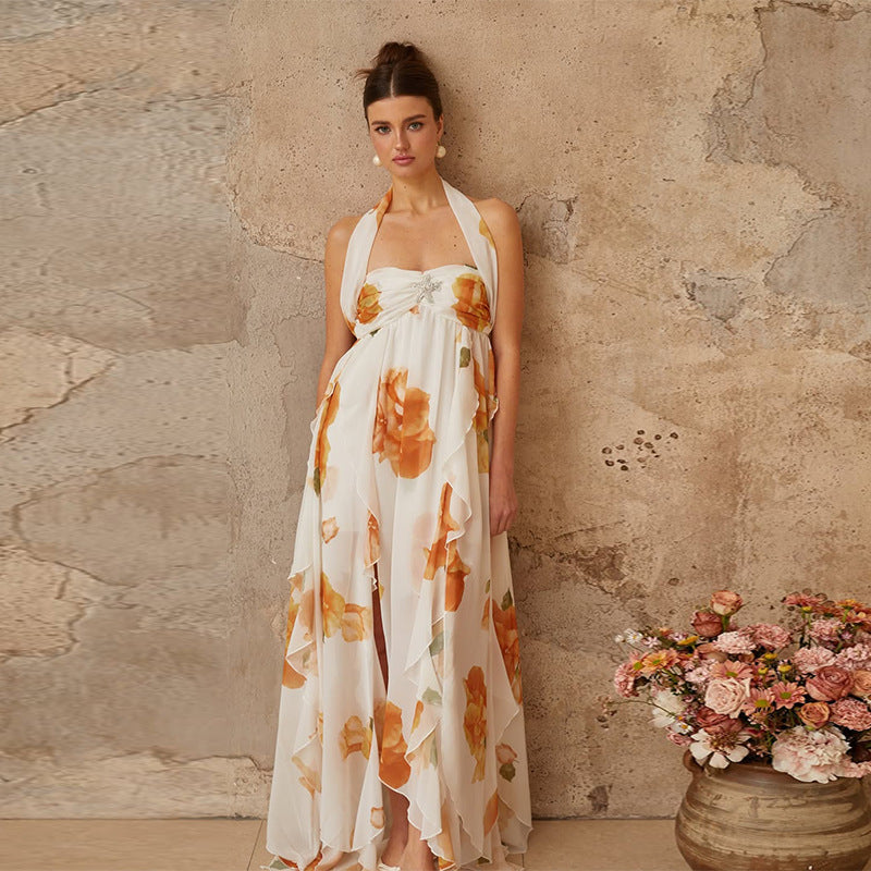 Women's Summer Sexy Halter Backless Irregular Dress Dresses