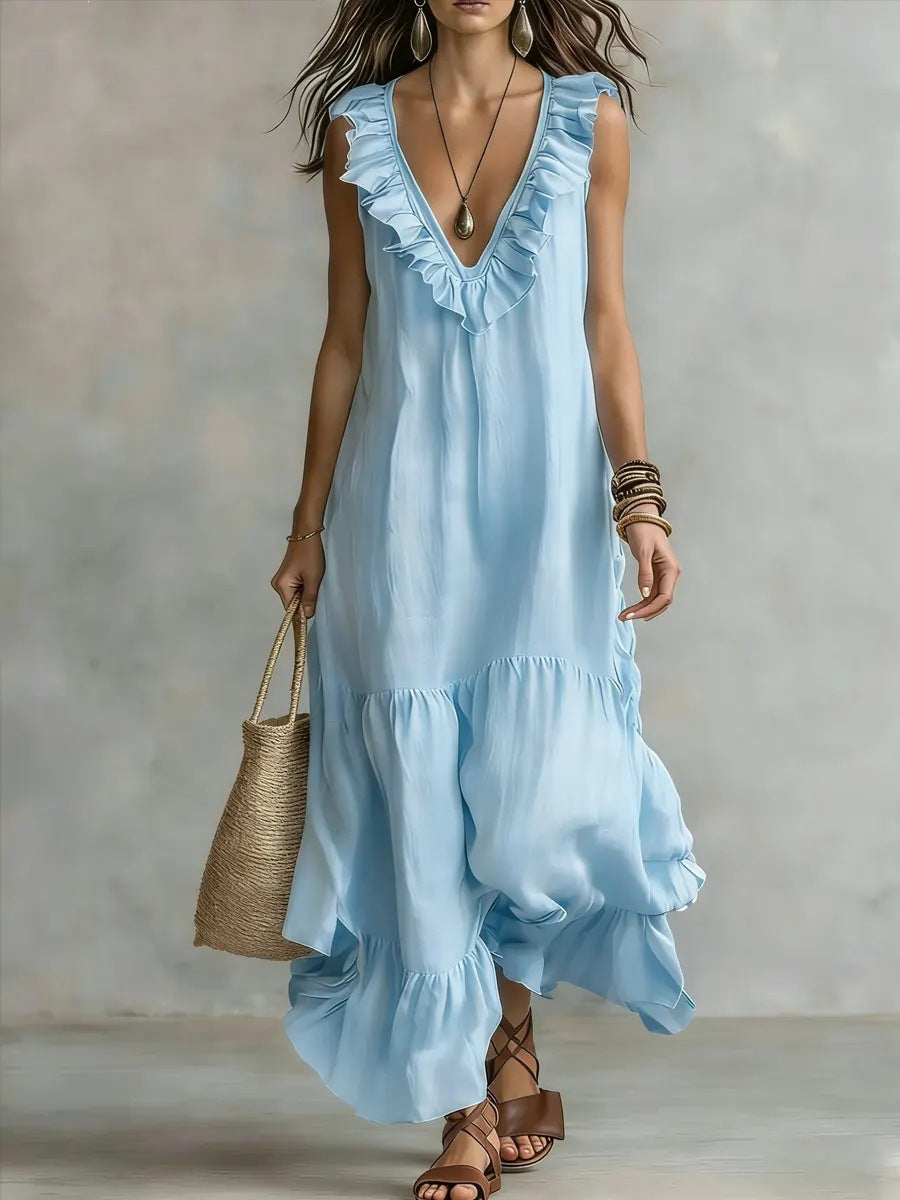 Women's Solid Color Sleeveless Cotton Linen Swing Dress