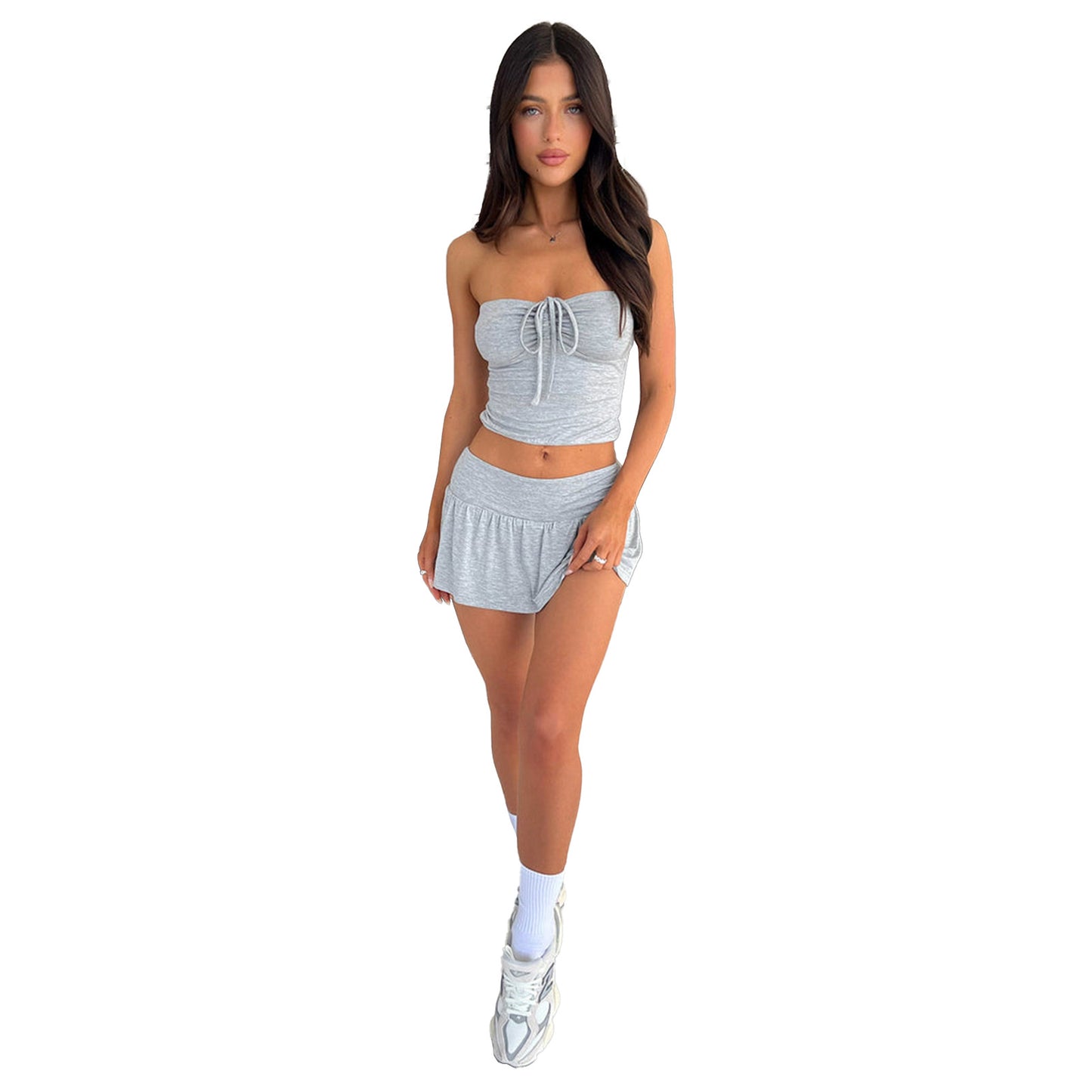 Women's Sexy Tube Pleating Two-piece Set Tops