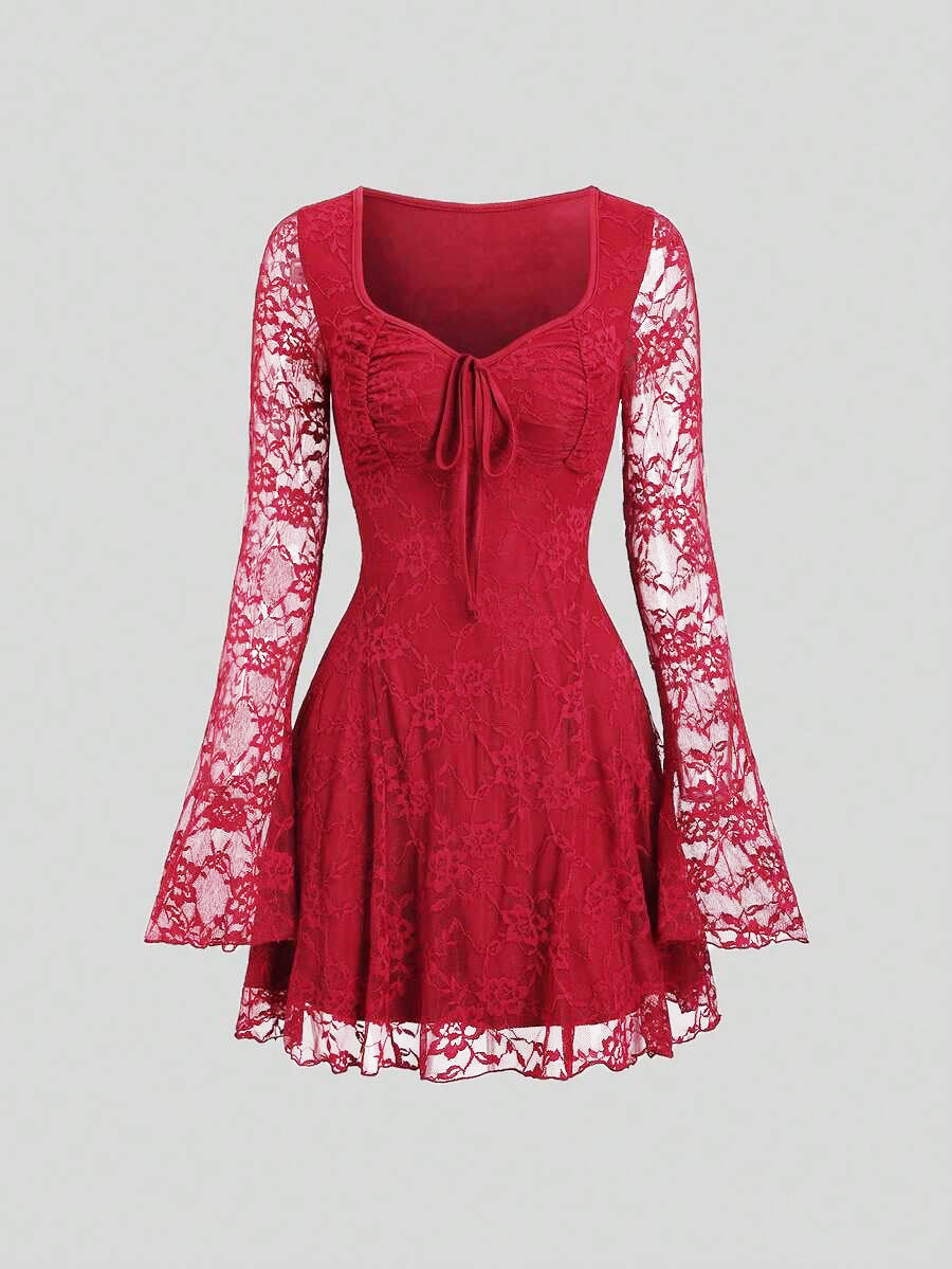 French Retro Pure Style Light Lace Sexy Tied Long Jumpsuits