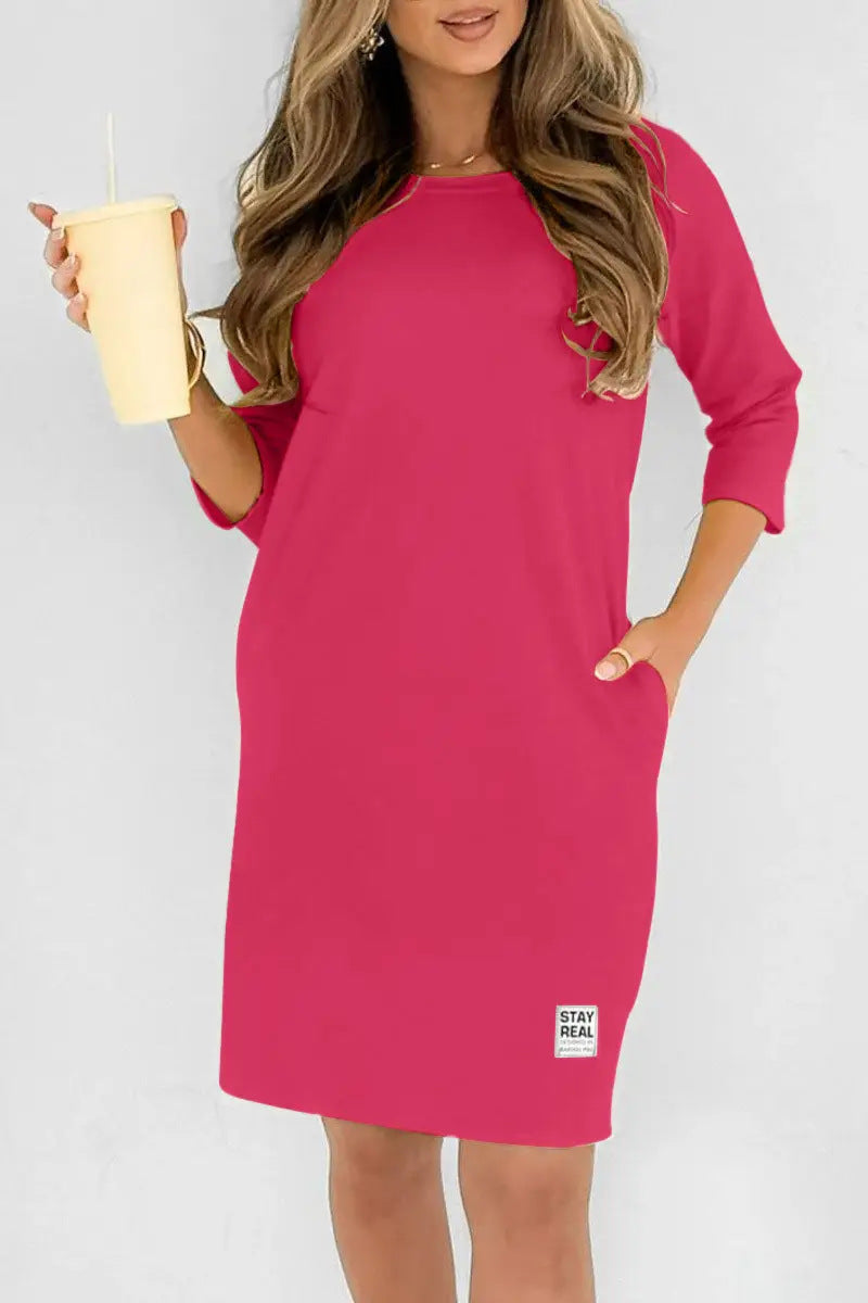 Women's Solid Color Round Neck Loose Casual Dresses